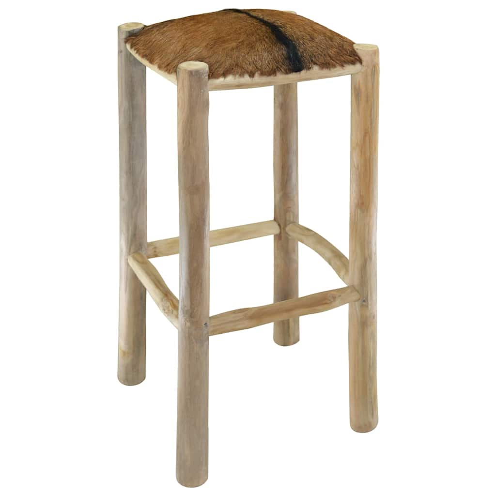 Tabouret de bar cuir de chèvre et bois de teck solide - XIOS