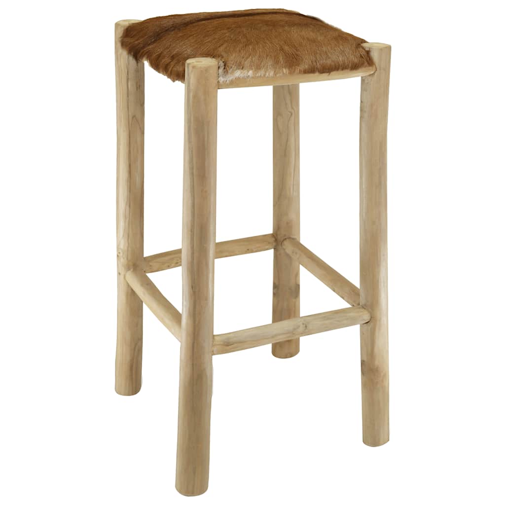 Tabouret de bar cuir de chèvre et bois de teck solide - XIOS