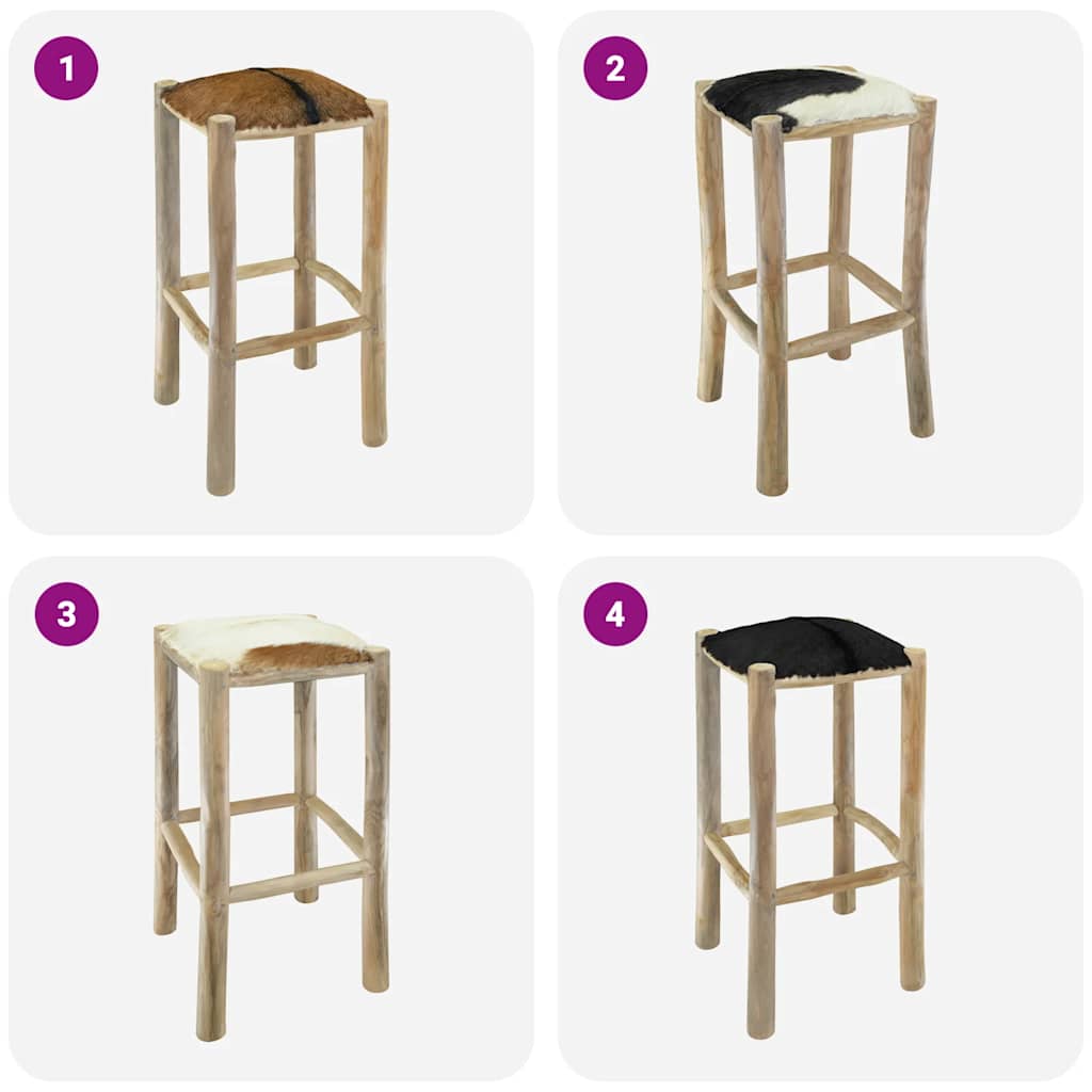 Tabouret de bar cuir de chèvre et bois de teck solide - XIOS