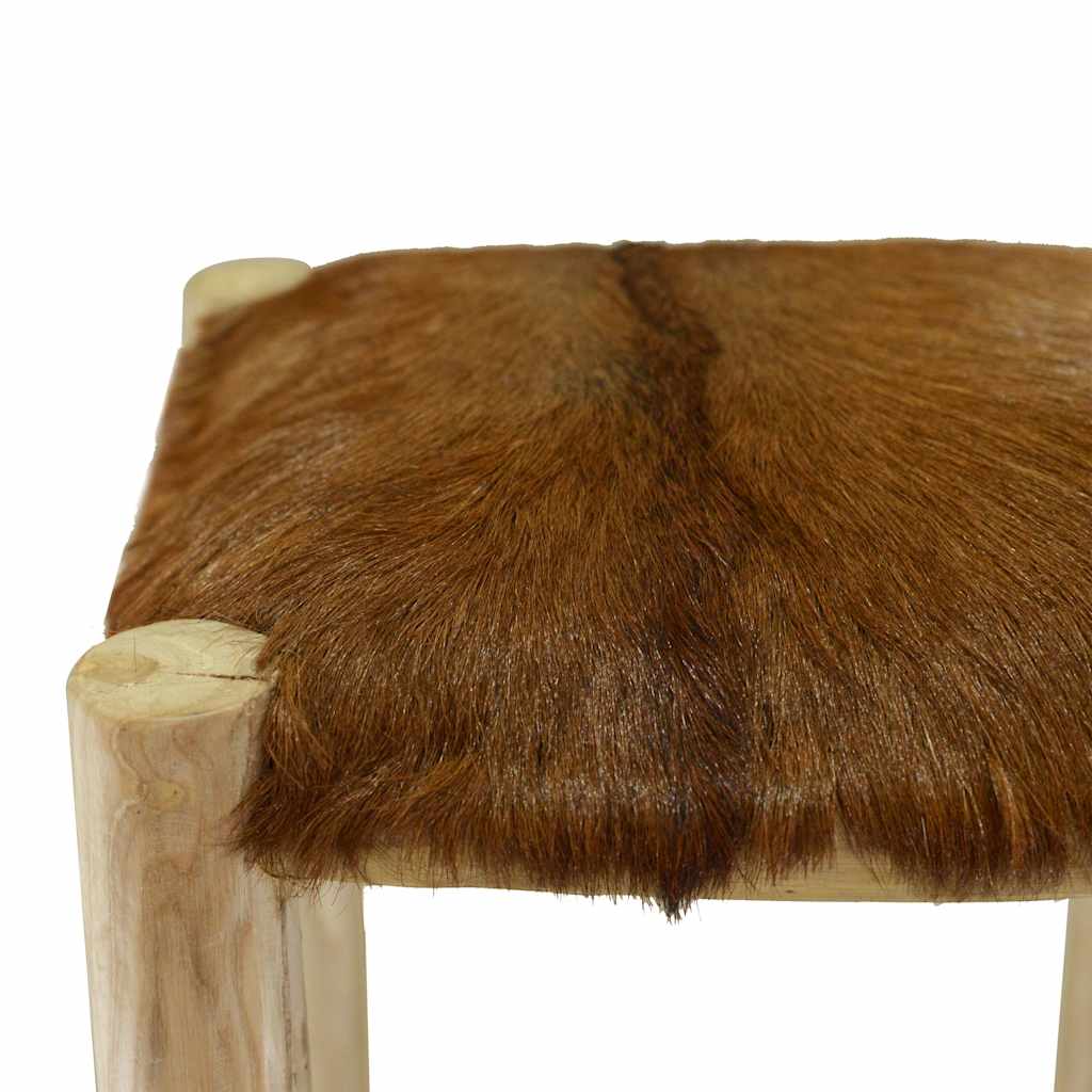 Tabouret de bar cuir de chèvre et bois de teck solide - XIOS