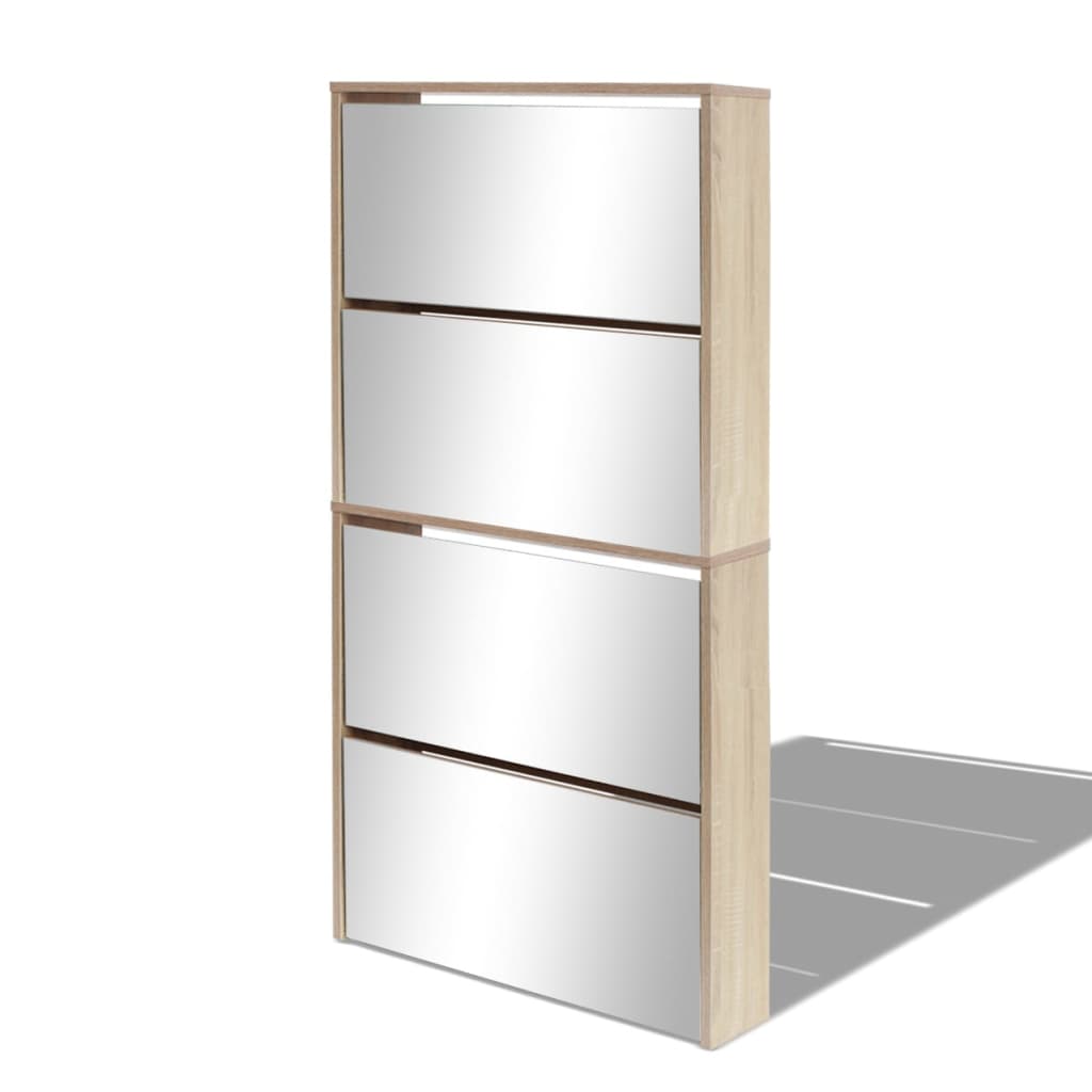 Meuble à chaussures 4 étagères avec miroir 63x17x134 cm Chêne - XIOS