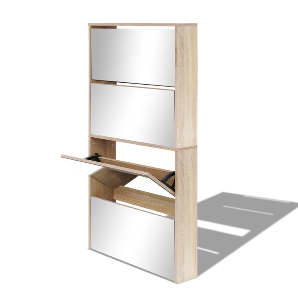 Meuble à chaussures 4 étagères avec miroir 63x17x134 cm Chêne - XIOS
