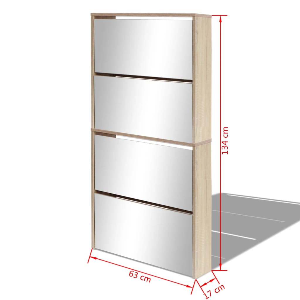 Meuble à chaussures 4 étagères avec miroir 63x17x134 cm Chêne - XIOS