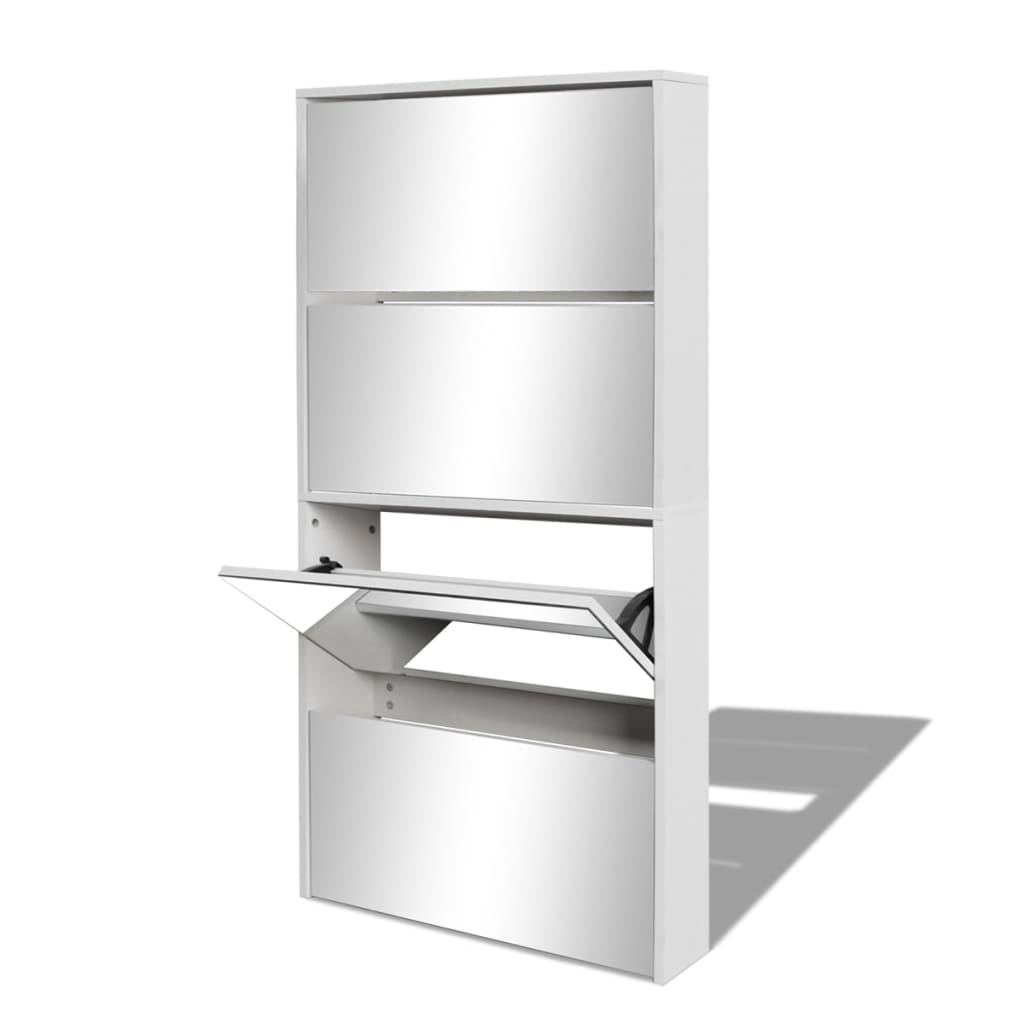 Meuble à chaussures 4 étagères et miroir 63x17x134 cm Blanc - XIOS