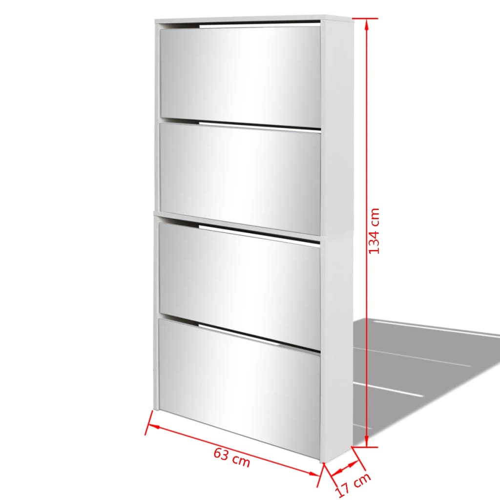 Meuble à chaussures 4 étagères et miroir 63x17x134 cm Blanc - XIOS