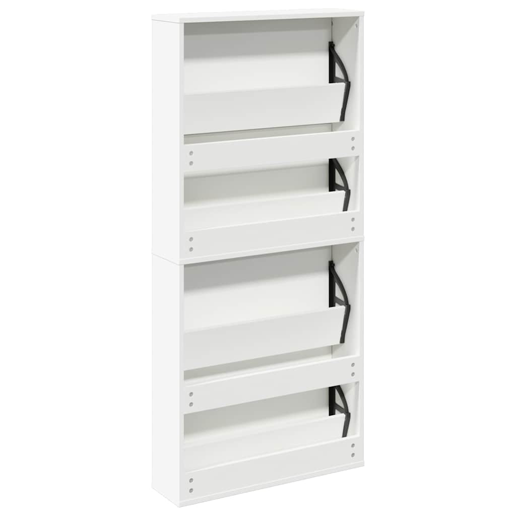 Meuble à chaussures 4 étagères et miroir 63x17x134 cm Blanc - XIOS