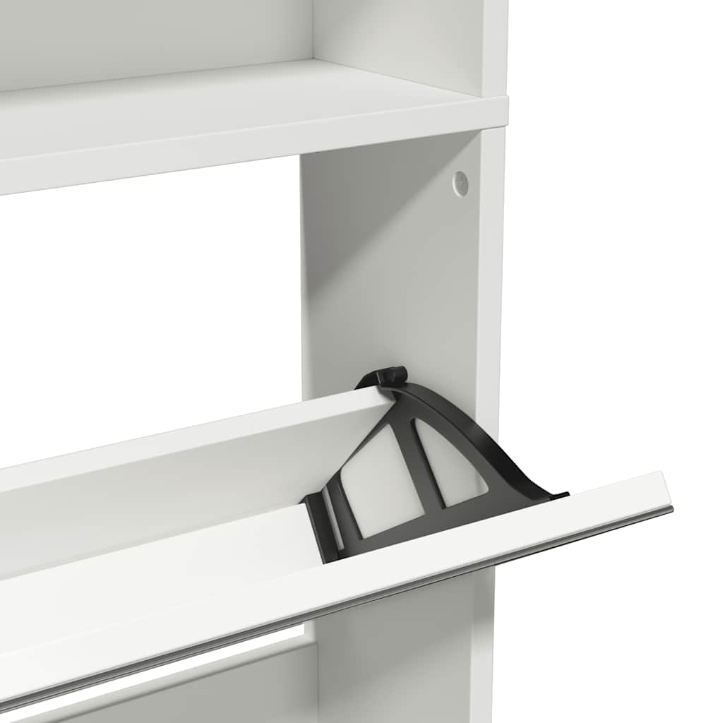 Meuble à chaussures 4 étagères et miroir 63x17x134 cm Blanc - XIOS