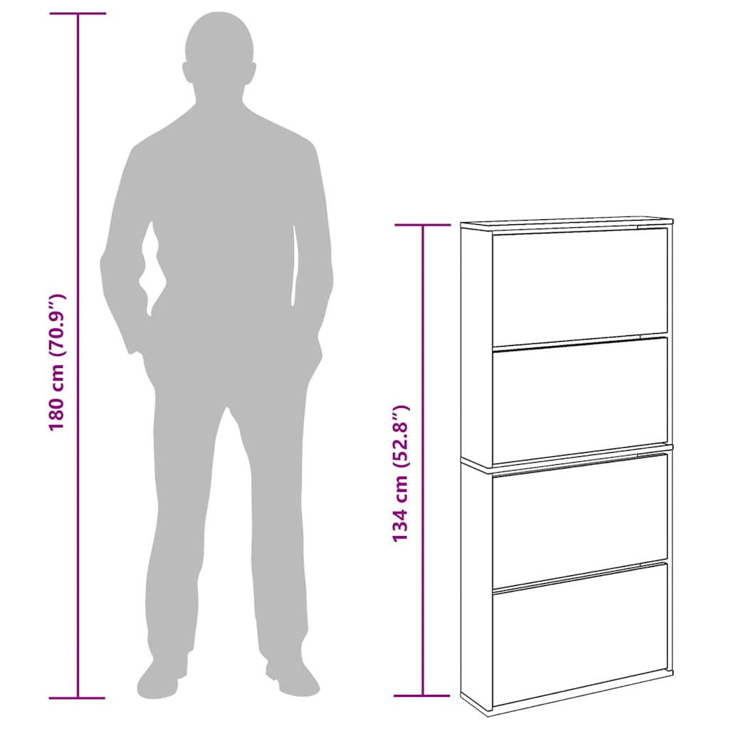 Meuble à chaussures 4 étagères et miroir 63x17x134 cm Blanc - XIOS