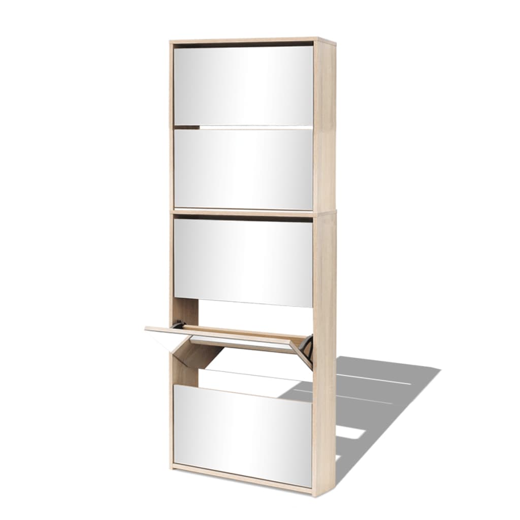 Meuble à chaussures 5 étagères et miroir 63x17x169,5 cm Chêne - XIOS