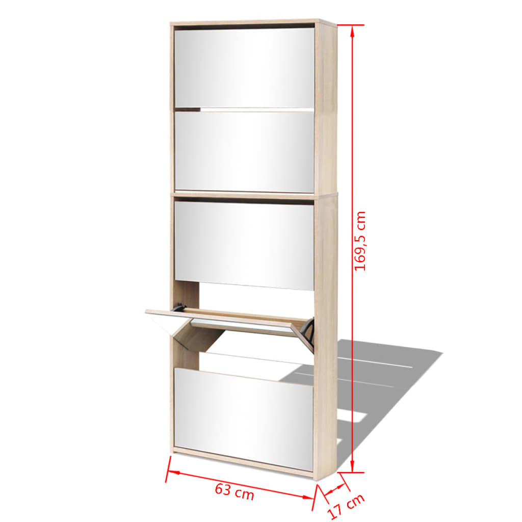 Meuble à chaussures 5 étagères et miroir 63x17x169,5 cm Chêne - XIOS
