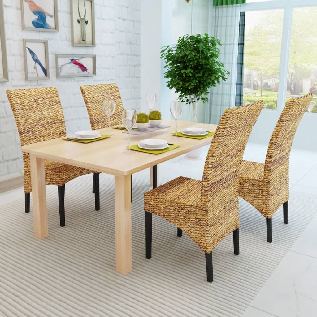 Chaises à manger lot de 4 bois solide de manguier et abaca
