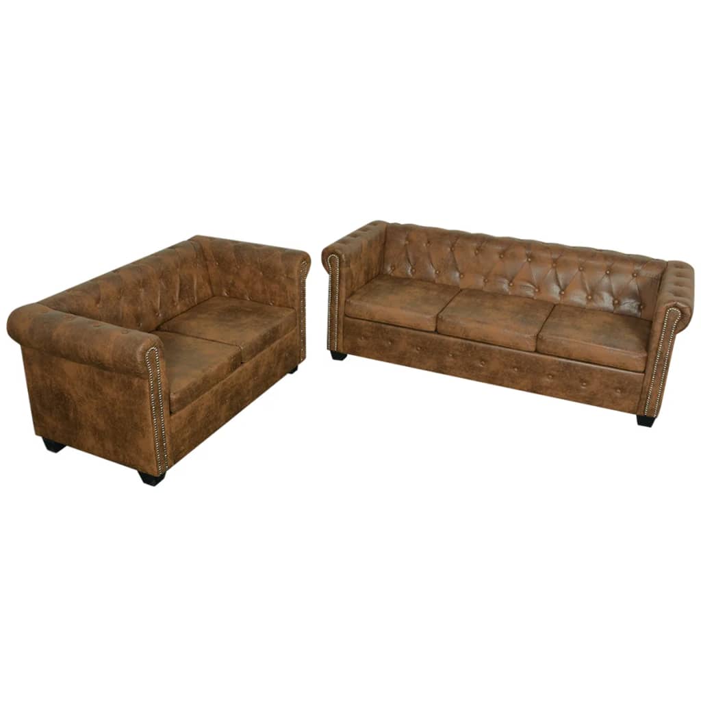 Ensemble de canapé Chesterfield à 2 et 3 places marron Canapés vidaXL