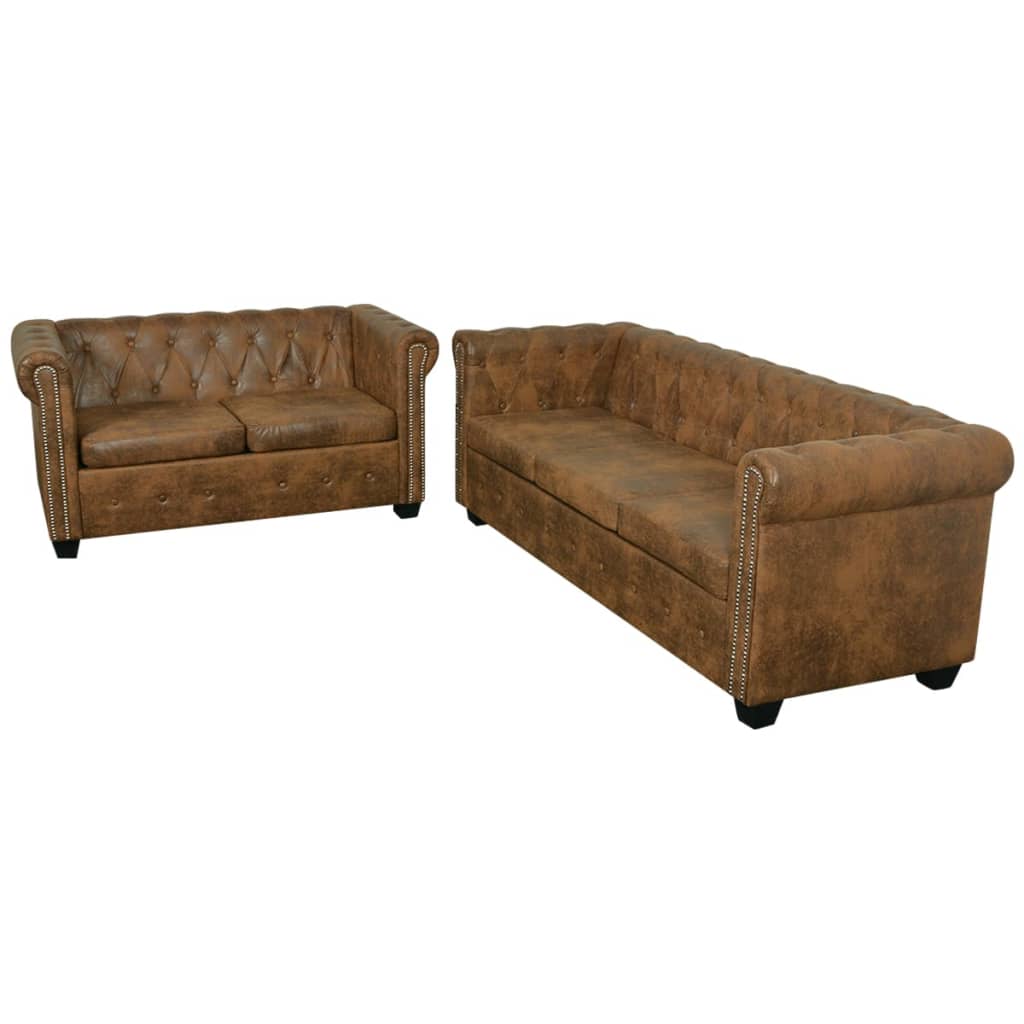 Ensemble de canapé Chesterfield à 2 et 3 places marron Canapés vidaXL