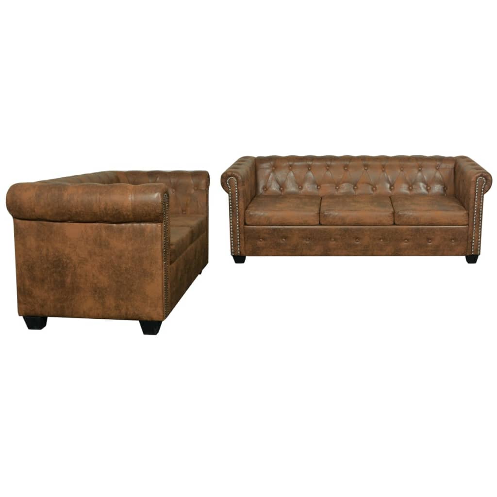 Ensemble de canapé Chesterfield à 2 et 3 places marron Canapés vidaXL