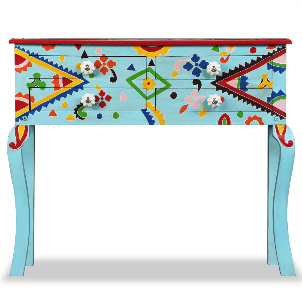 Table console Bois de manguier massif Bleu peint à la main - XIOS