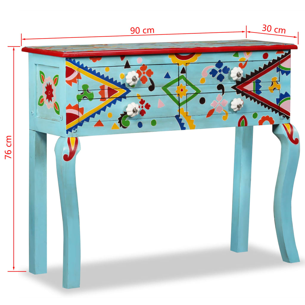 Table console Bois de manguier massif Bleu peint à la main - XIOS