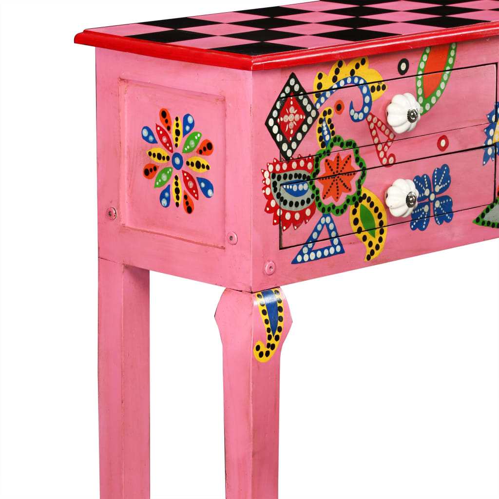 Table console Bois de manguier massif Rose Peint à la main - XIOS