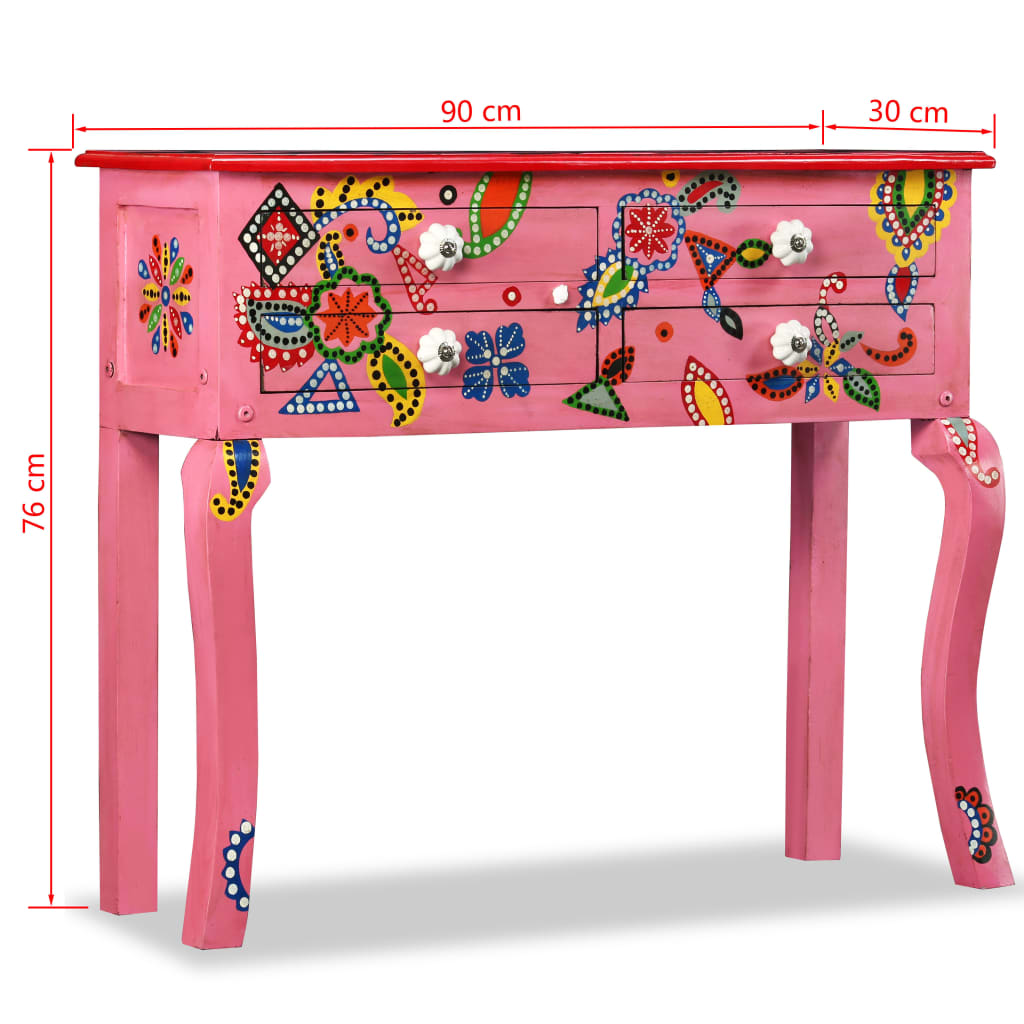 Table console Bois de manguier massif Rose Peint à la main - XIOS