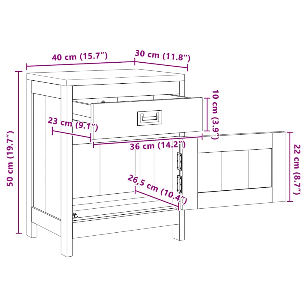 Table de chevet teck massif 40x30x50 cm