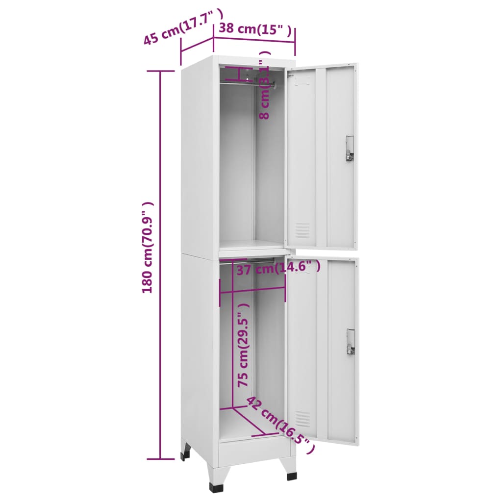 Armoire à casier avec 2 compartiments 38x45x180 cm