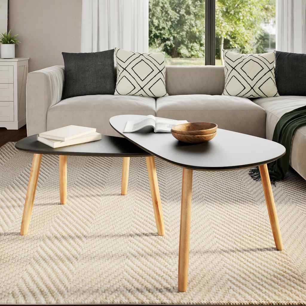 Ensemble de tables basses 2 pcs Bois de pin massif Noir - XIOS
