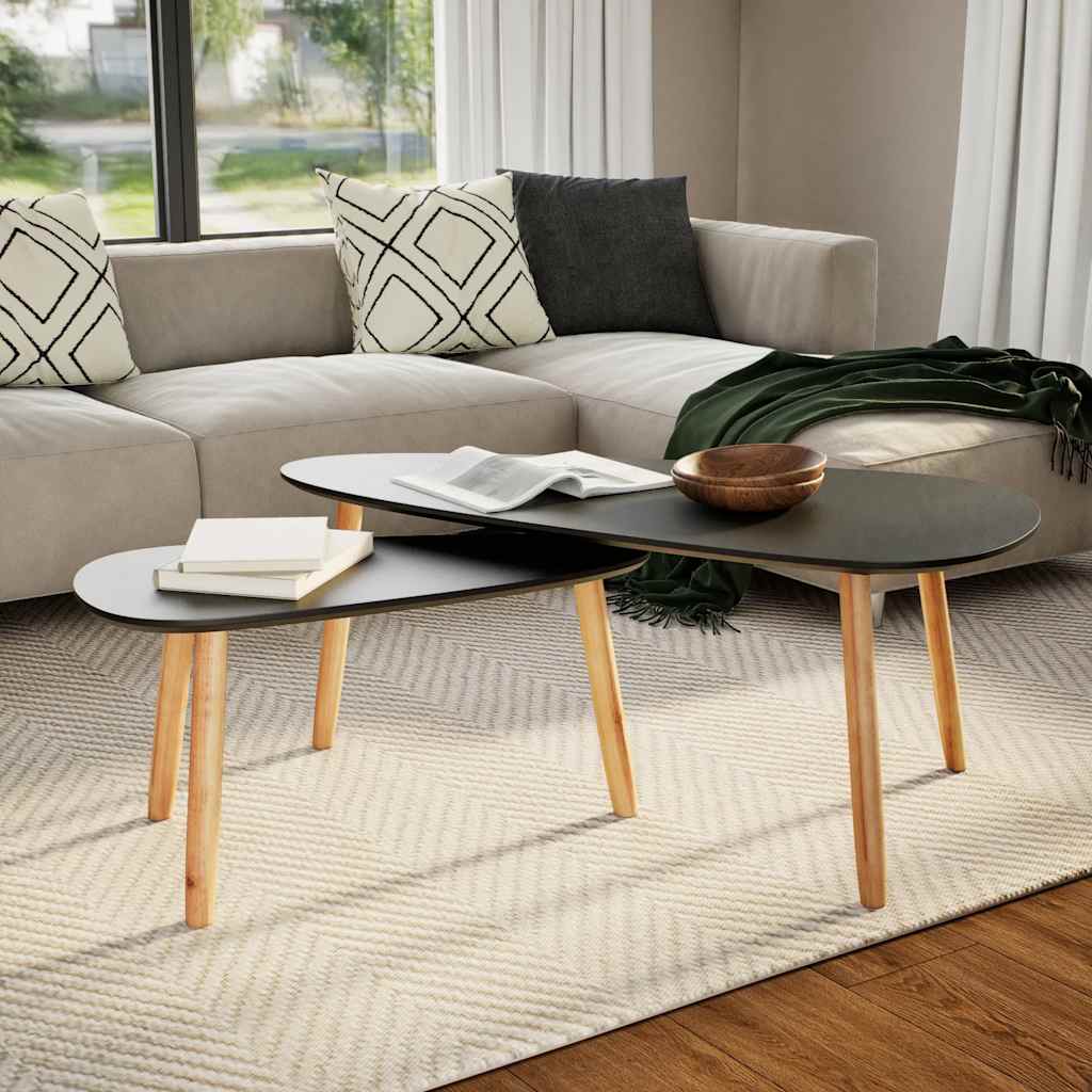 Ensemble de tables basses 2 pcs Bois de pin massif Noir - XIOS