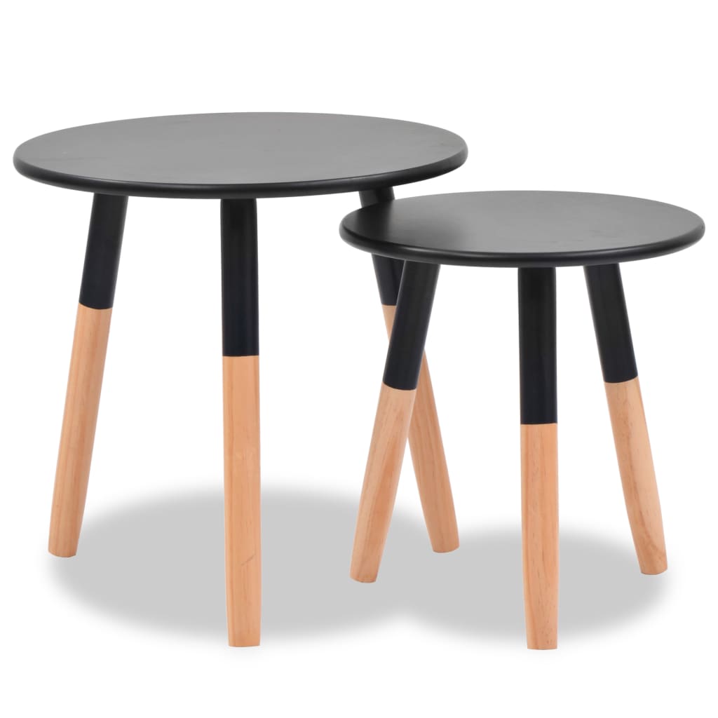 Ensemble de tables d'appoint 2 pcs Bois de pin massif Noir - XIOS