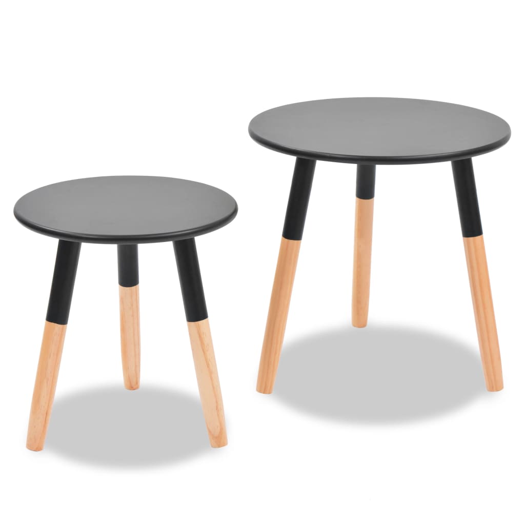 Ensemble de tables d'appoint 2 pcs Bois de pin massif Noir - XIOS