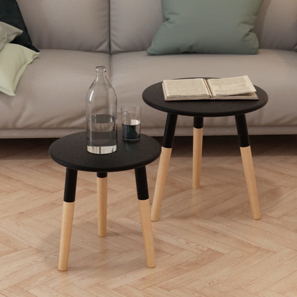 Ensemble de tables d'appoint 2 pcs Bois de pin massif Noir - XIOS