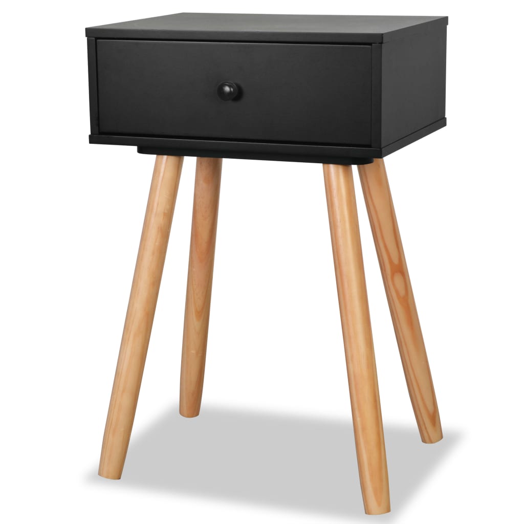 Table de chevet 2 pcs Bois de pin massif 40 x 30 x 61 cm Noir - XIOS