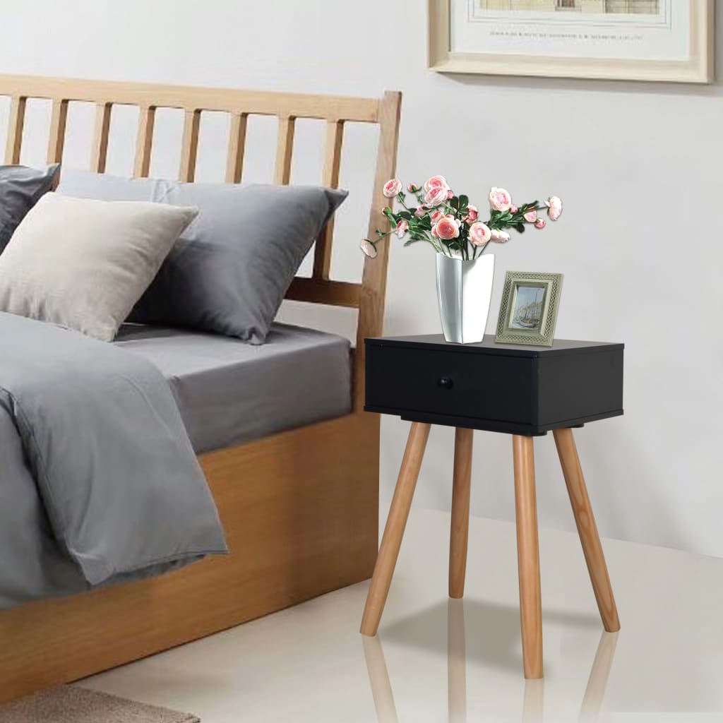 Table de chevet 2 pcs Bois de pin massif 40 x 30 x 61 cm Noir - XIOS
