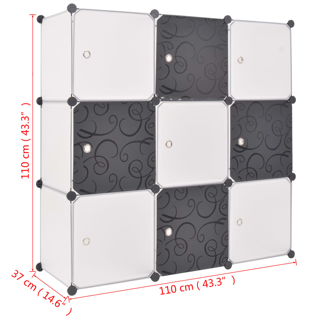 Organisateur de rangement cube avec 9 compartiments Noir/Blanc XIOS