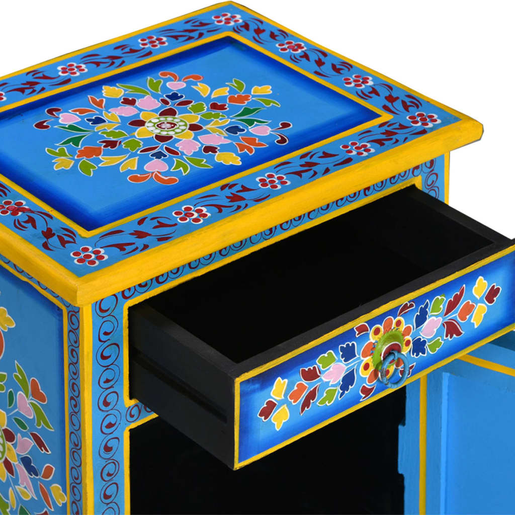 Table de chevet Bois de manguier Turquoise Peinture à la main - XIOS