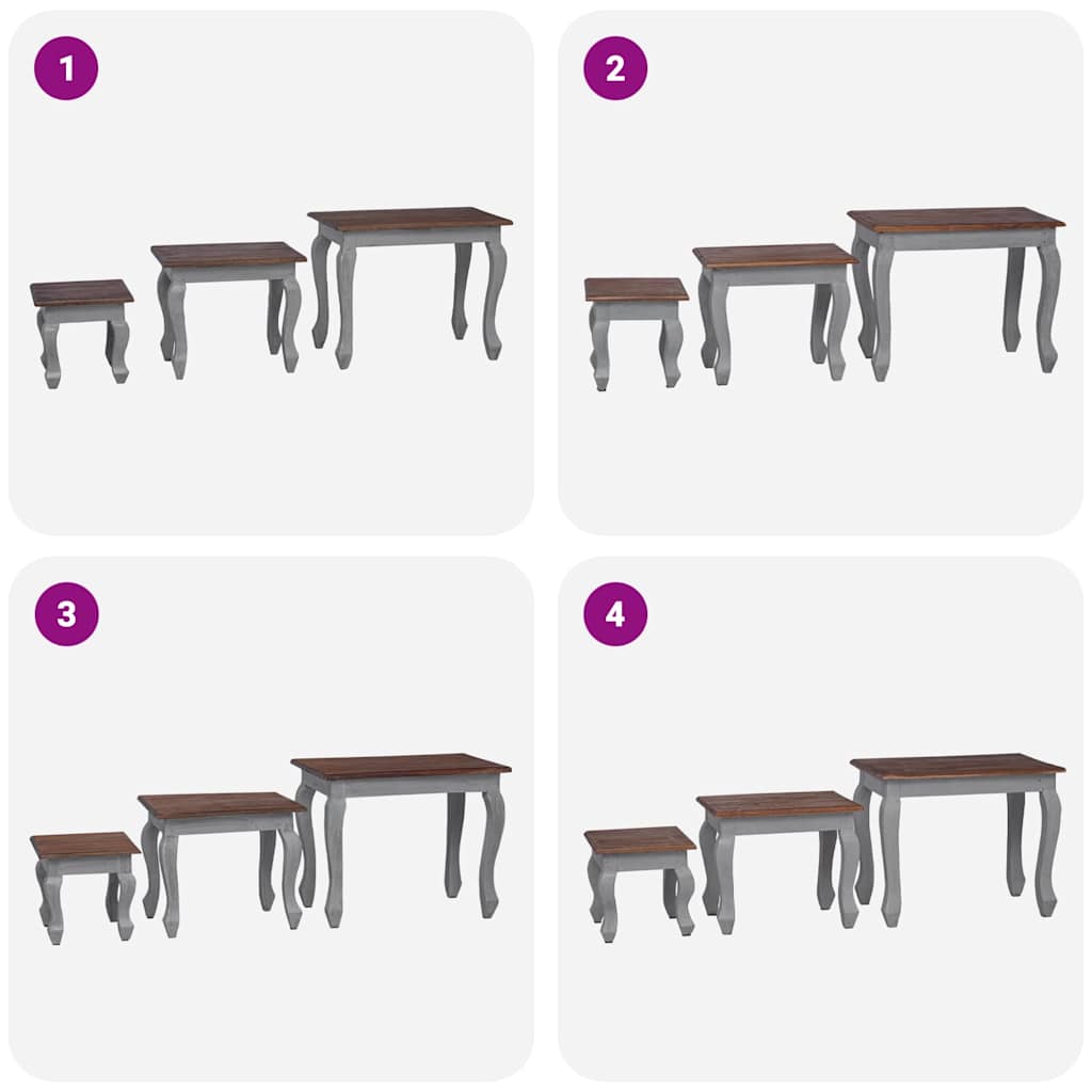 Ensemble de tables gigognes 3 pcs bois d'acajou massif - XIOS