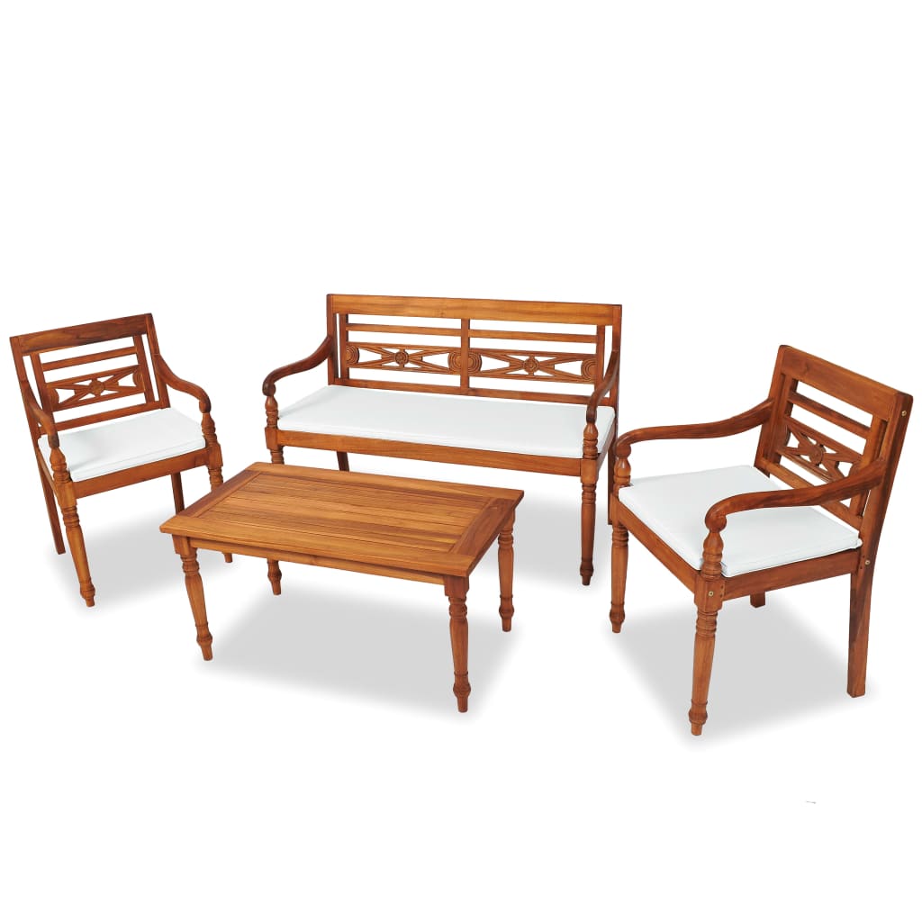 Salon de jardin avec coussins 4 pcs bois de teck solide Salons de jardin vidaXL