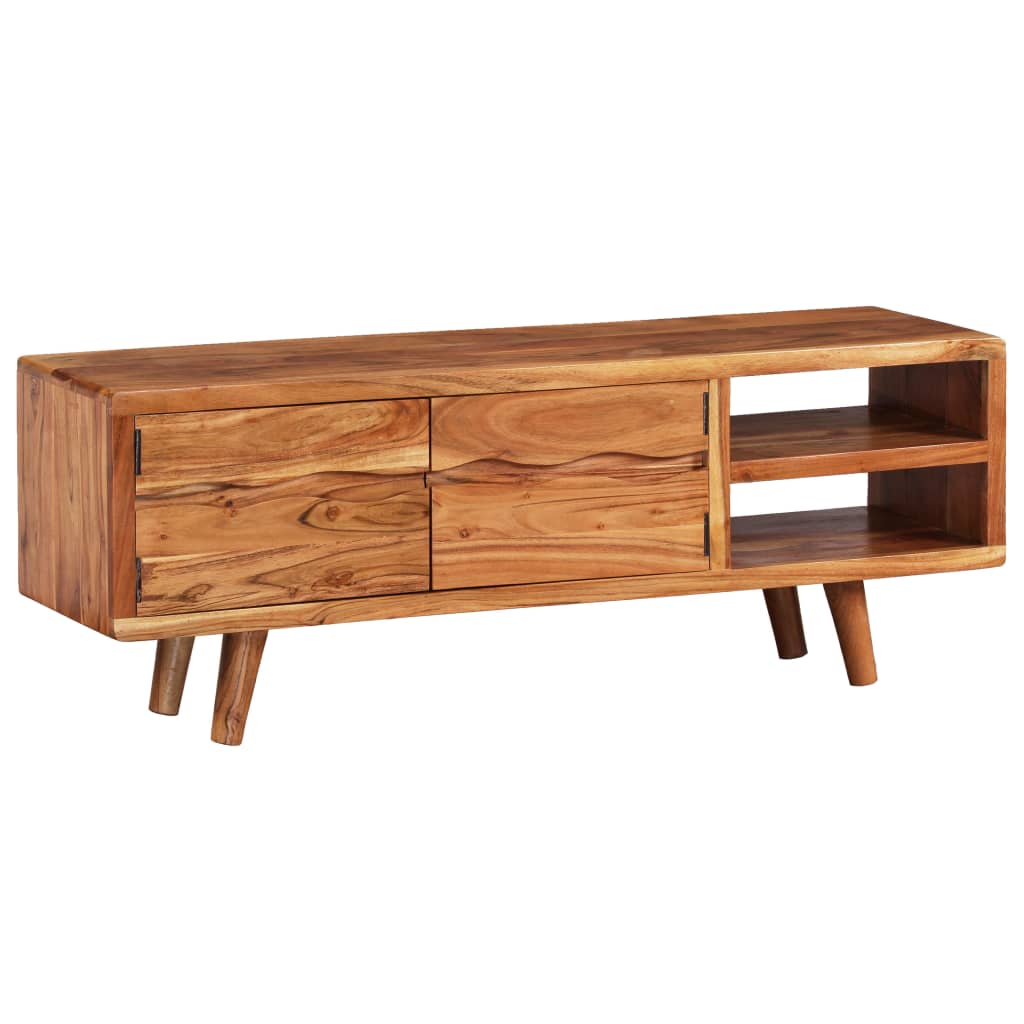 Meuble TV Bois d'acacia avec portes sculptées 117 x 30 x 40 cm