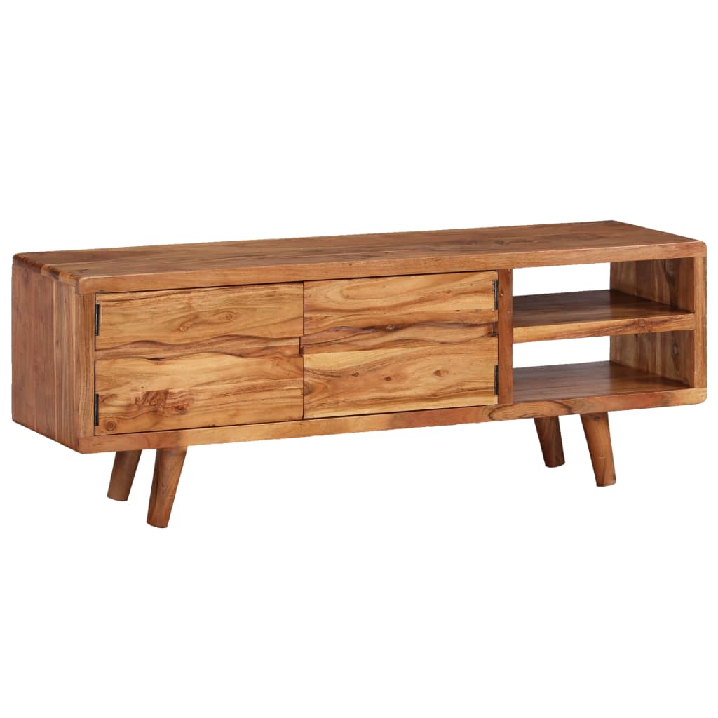 Meuble TV Bois d'acacia avec portes sculptées 117 x 30 x 40 cm