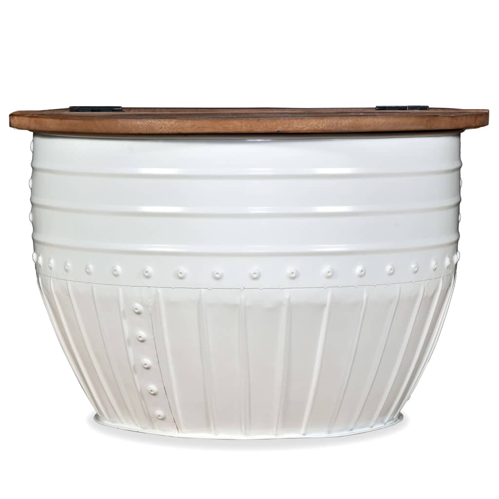 Table basse Bois de récupération massif Blanc Forme de baril - XIOS