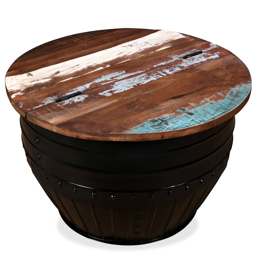 Table basse Bois de récupération massif Forme de baril Noir - XIOS