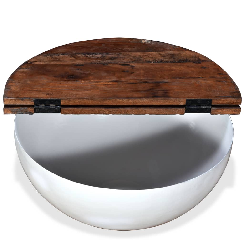 Table basse Bois de récupération massif Blanc Forme de bol - XIOS