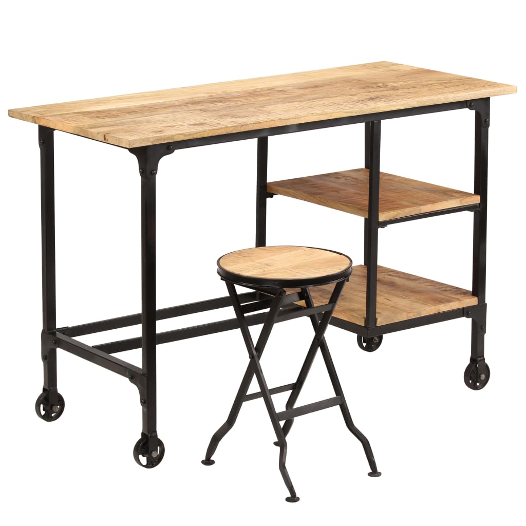 Bureau avec tabouret pliant Bois de manguier massif 115x50x76cm - XIOS
