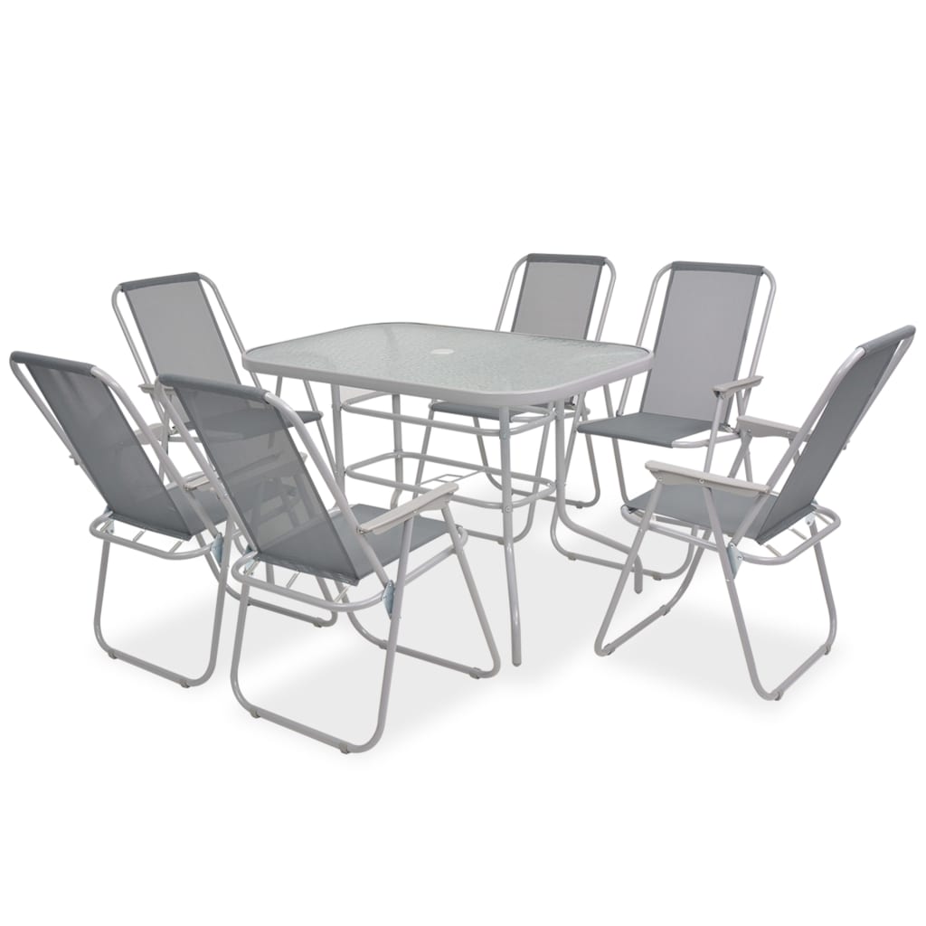 Ensemble à manger d'extérieur 8 pcs Acier et textilène Gris - XIOS