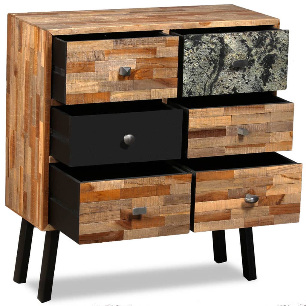 Armoire latérale avec 6 tiroirs Teck massif de récupération - XIOS