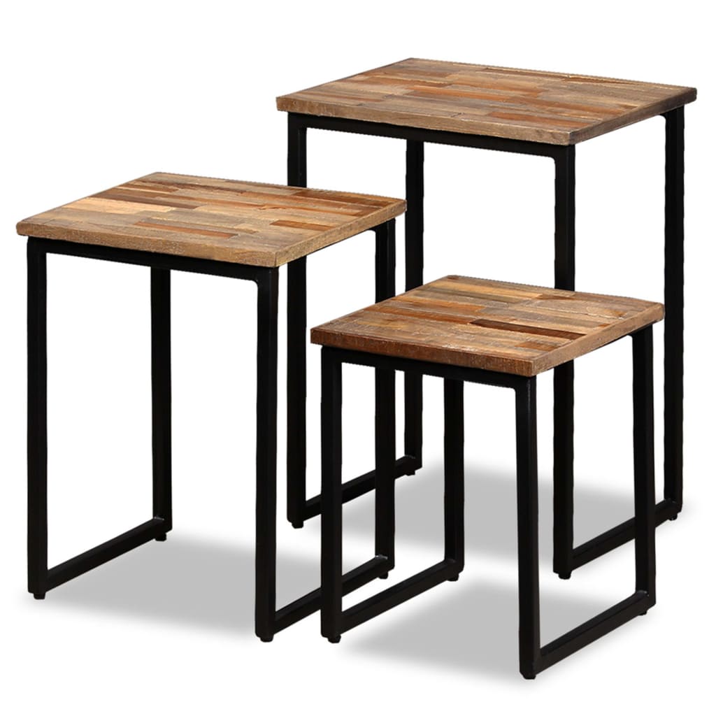 Ensemble de table basse gigogne 3 pcs Teck massif récupération - XIOS