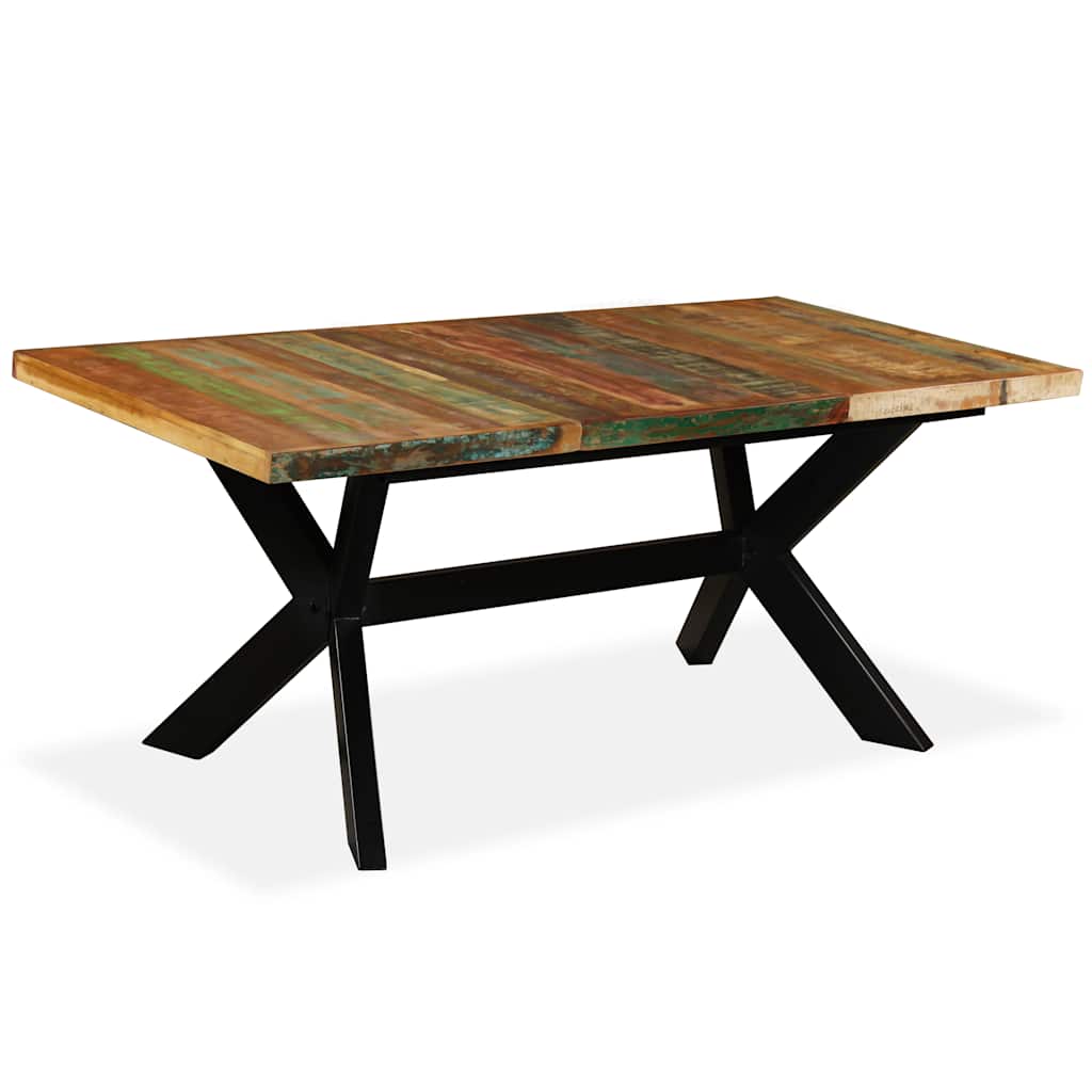 Table à manger Bois récupération massif et croix en acier 180cm