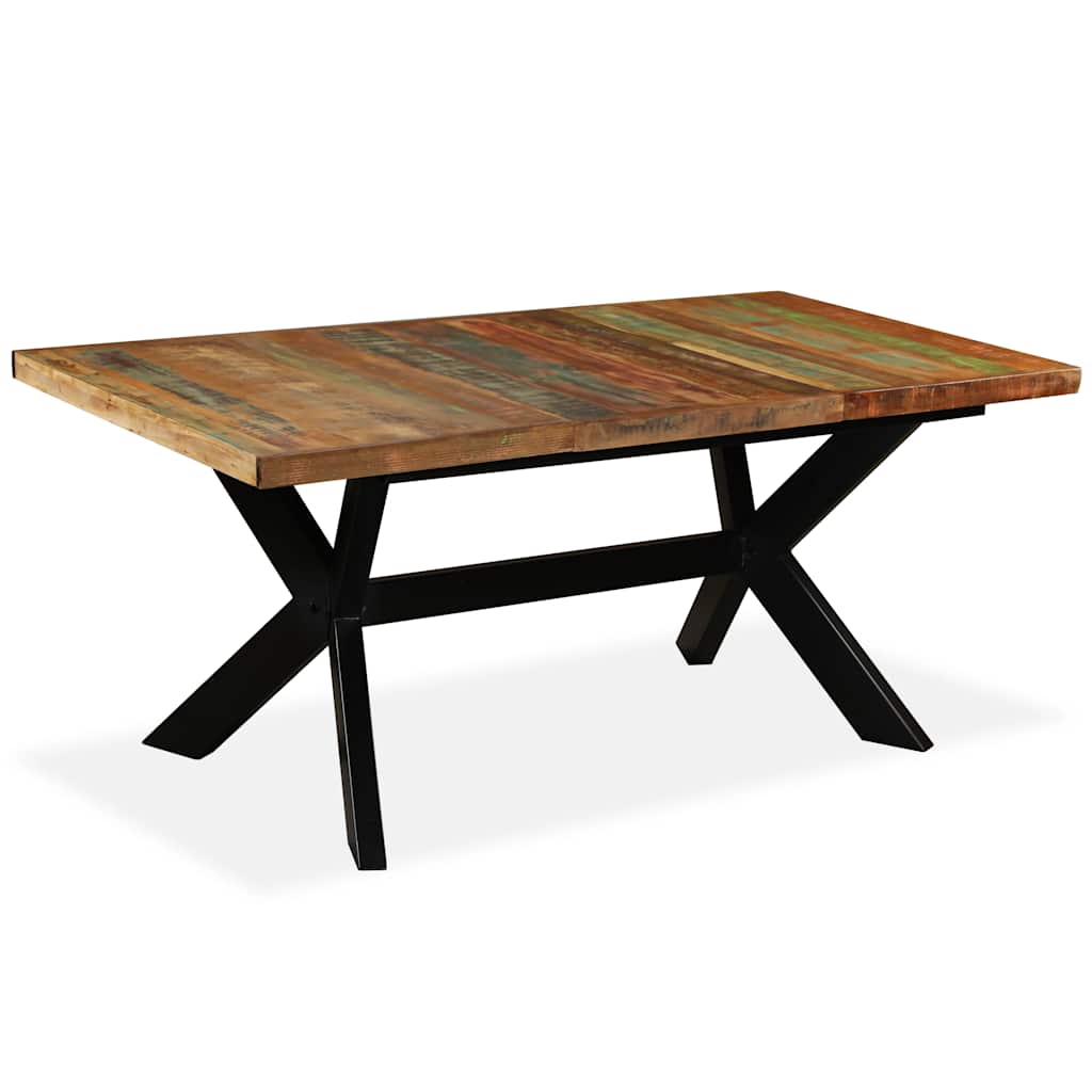 Table à manger Bois récupération massif et croix en acier 180cm