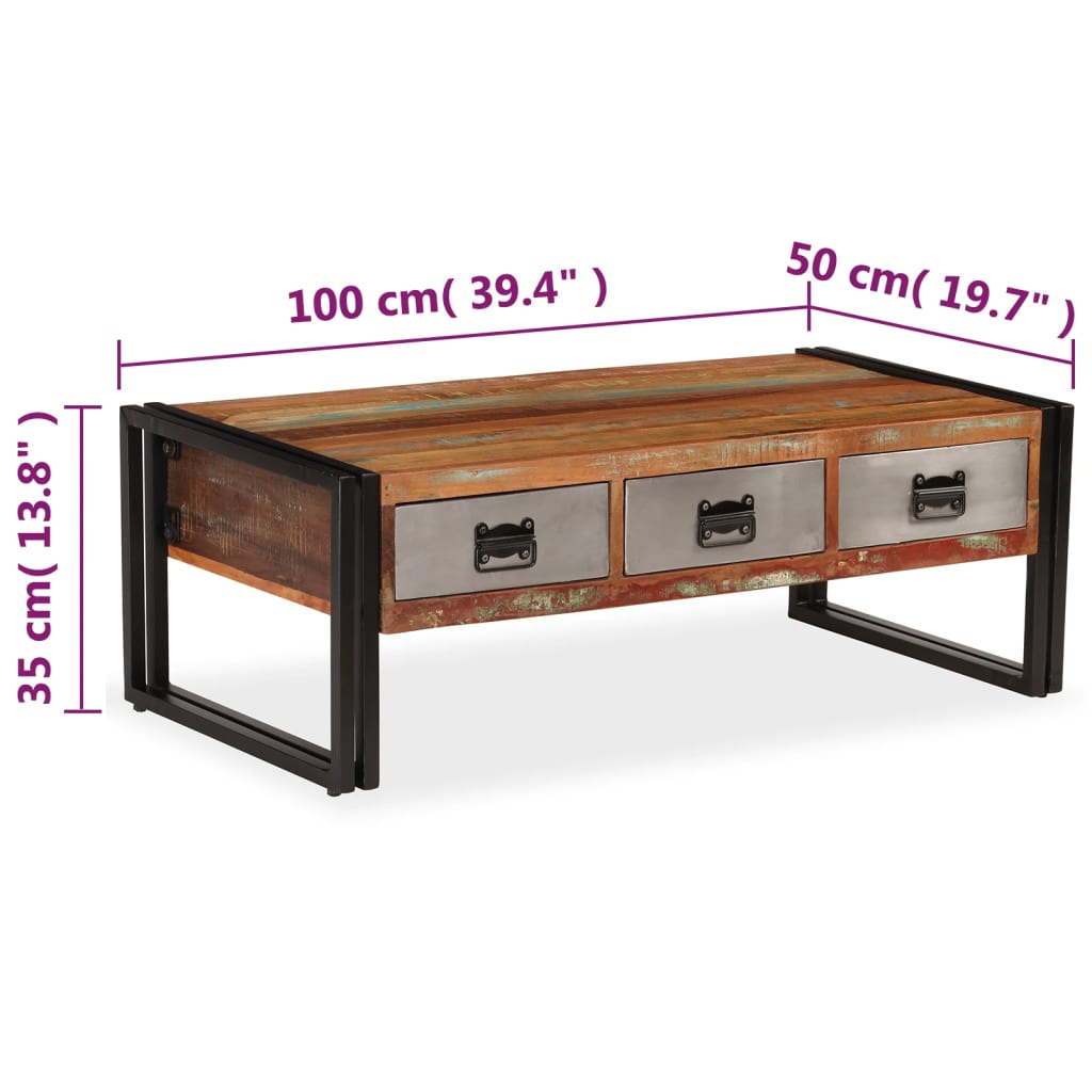 Table basse avec 3 tiroirs Bois de récupération 100x50x35 cm - XIOS