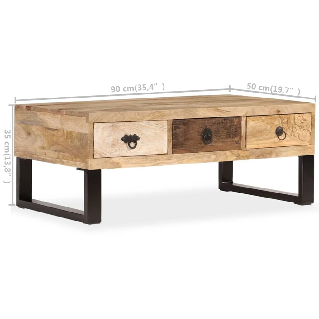 Table basse avec 3 tiroirs Bois de manguier massif 90x50x35 cm - XIOS