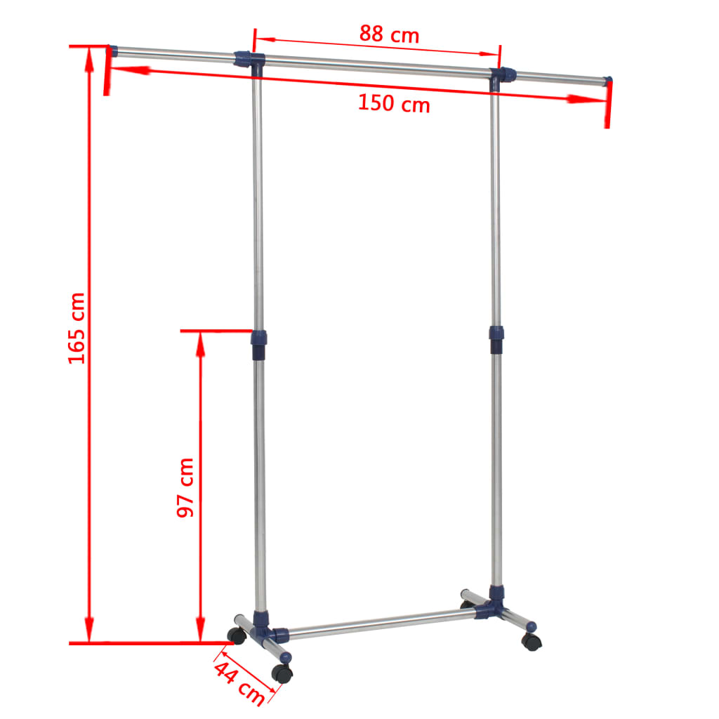 Porte-vêtements réglable Acier inoxydable 165x44x150 cm Argenté XIOS