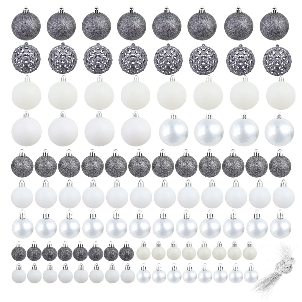 Ensemble de boules de Noël 100 pcs 3/4/6 cm Blanc/Gris - XIOS